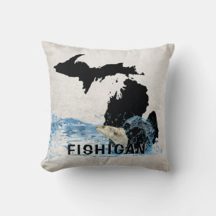 Grote vis in water met Michigan Graphic Kussen