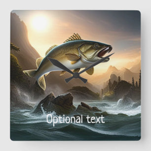 Grote vissen in stroomversnellingen vierkante klok