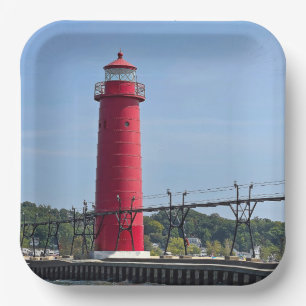 Grote vuurtoren van Haven Michigan Papieren Bordje