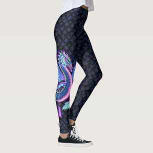 Grote waterdraak op blauwe drakenschalen leggings
