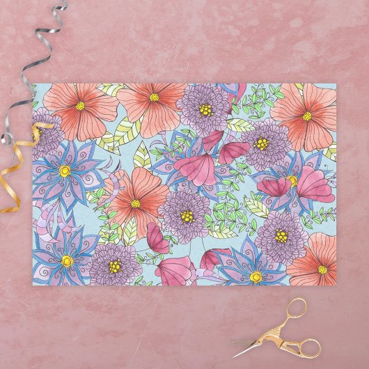 Grote Waterverf Bloemen en bladeren Botanisch Tissuepapier