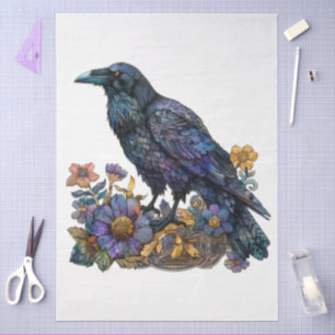 Grote Waterverf Bloemen Zwarte Raaf voor Decoupage Tissuepapier