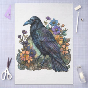 Grote Waterverf Bloemen Zwarte Raaf voor Decoupage Tissuepapier