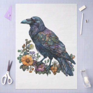 Grote Waterverf Bloemen Zwarte Raaf voor Decoupage Tissuepapier