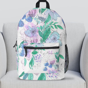 Grote Waterverf Doodle Blossoms en Bladeren Bedrukte Rugzak