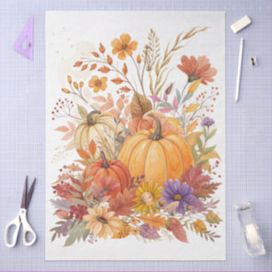 Grote Waterverf Herfst Wildflowers & Pumpkins Tissuepapier
