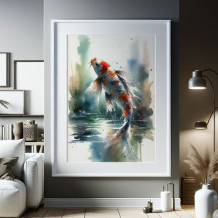 Grote Waterverf Schilderij Kleurrijke Koi Fish Art Poster