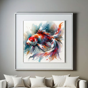 Grote Waterverf Schilderij Kleurrijke Koi Fish Art Poster