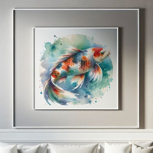 Grote Waterverf Schilderij Koi Fish Art Poster