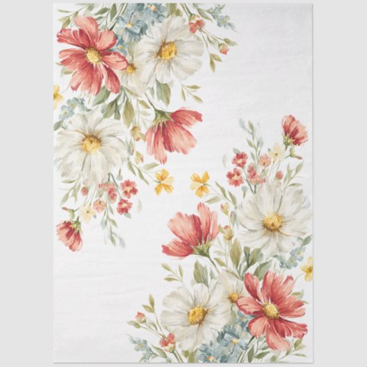 Grote Waterverf Wildflowers Boeket Decoupage Tissuepapier (Voorkant)