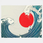 GROTE WAVE EN RODE ZON Blauw Wit Nautisch Fleece Deken (Voorkant (Horizontaal))