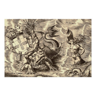 Grote Wereldkaart Poseidon en Dolphin Perfect Poster