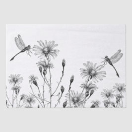 GROTE Wildflower Dragonfly Decoupage Zwart Wit Tissuepapier