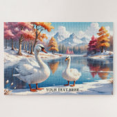 Grote Winter Zwaan Moeder en Kind Puzzel Legpuzzel (Horizontaal)