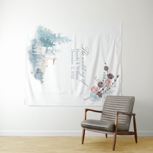 Grote winterdeer Waterverf bruiloft Wandkleed (In Situ (horizontaal))