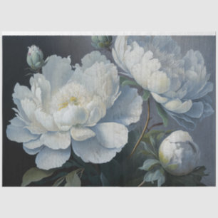 Grote Witte, Blauwe & Zwarte Pioen Kunst, Sombere Tissuepapier