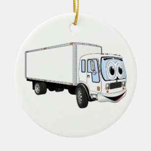Grote Witte Cartoon van de Leveringsvrachtwagen Keramisch Ornament