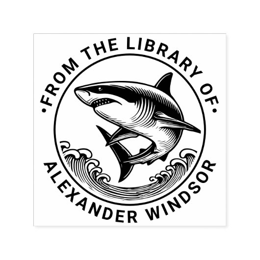 Grote witte haai boven golven #2 bibliotheekboekna  zelfinktende stempel (Design)