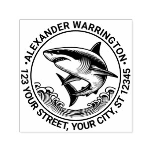 Grote witte haai boven golven #2 naam retouradres  zelfinktende stempel