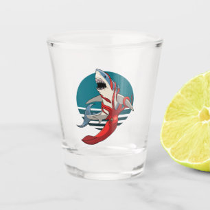 Grote witte haai en reuzeninktvis shot glas