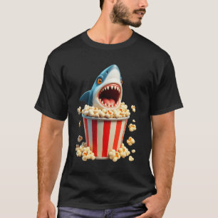 Grote witte haai eten popcorn grappige haai en M T-shirt
