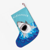 Grote Witte Haai Funny Cartoon Custom Naam Kleine Kerstsok (Achterkant (Hangend))