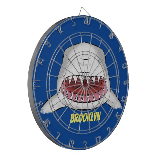 Grote witte haai gemiddelde cartoon illustratie dartbord (Voorkant Links)