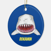 Grote witte haai gemiddelde cartoon illustratie keramisch ornament (Links)