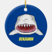 Grote witte haai gemiddelde cartoon illustratie keramisch ornament (Achterkant)