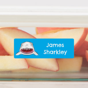 Grote witte haai gemiddelde cartoon illustratie labels