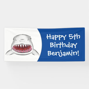 Grote witte haai gemiddelde cartoon illustratie spandoek