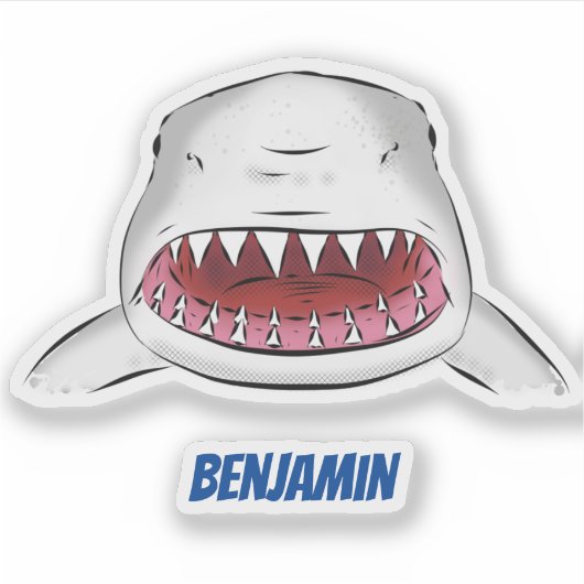 Grote witte haai gemiddelde cartoon illustratie sticker (Voorkant)