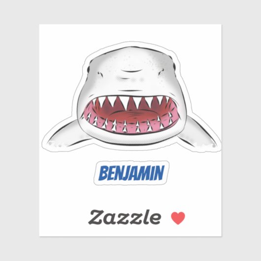 Grote witte haai gemiddelde cartoon illustratie sticker (Vel)