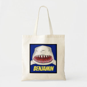 Grote witte haai gemiddelde cartoon illustratie tote bag