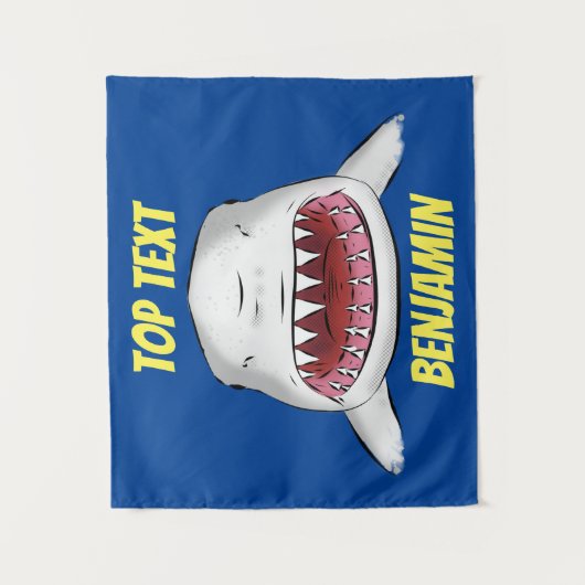 Grote witte haai gemiddelde cartoon illustratie wandkleed (Voorkant)