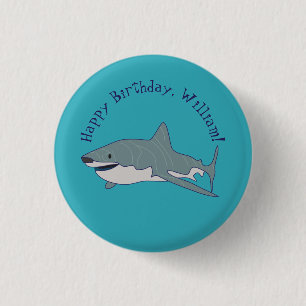 Grote witte haai gepersonaliseerde boodschap ronde button 3,2 cm