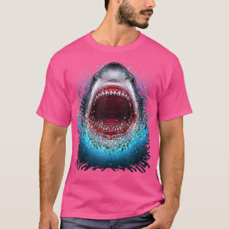 Grote witte haai Open Mouth Teeth Beach Ocean Ani T-shirt