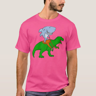 Grote witte haai rijden op een T Rex T Shirt