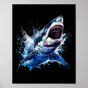 Grote Witte Haai Scuby Duiken Vissen Haai Liefhebb Poster