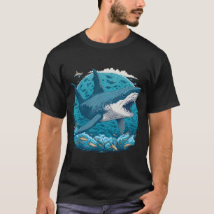 Grote witte haai zwemt met kleine vissen t-shirt