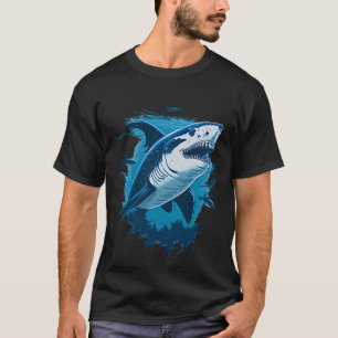 Grote witte haai zwemt met kleine vissen t-shirt
