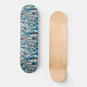 Grote witte haaien in crashing golven Bloemen Skateboard