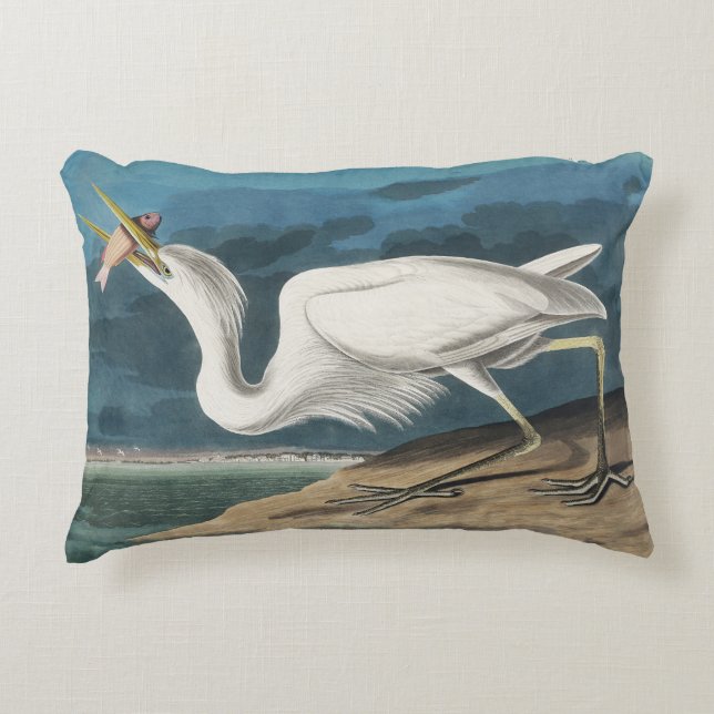 Grote Witte Heron Audubon Vogel Wildlife Painting Accent Kussen (Voorkant)