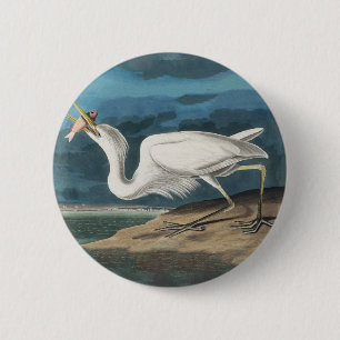 Grote Witte Heron Audubon Vogel Wildlife Painting Ronde Button 5,7 Cm
