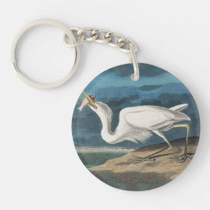 Grote Witte Heron Audubon Vogel Wildlife Painting Sleutelhanger