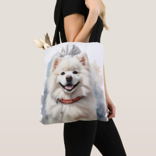 GROTE WITTE PLUIZIGE SAMOYED HOND DRAAGTAS