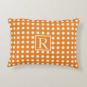 Grote Witte Polka Dots Sinaasappel Monogram Initia Accent Kussen