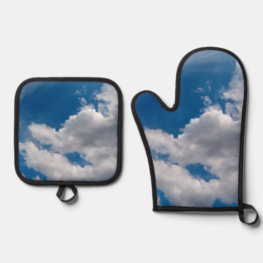 Grote witte wolken ovenwant & pannenlap set (Voorkant)