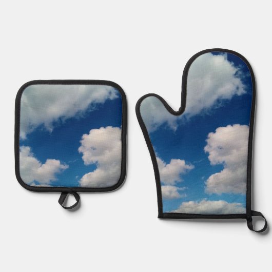 Grote witte wolken ovenwant & pannenlap set (Voorkant)