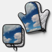 Grote witte wolken ovenwant & pannenlap set (Voorkant / Achterkant)